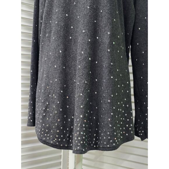 Chico’s Size 3 US XL Soft Gray Silver Rhinestone Embellished Holiday Tunic Lng - Picture 2 of 4